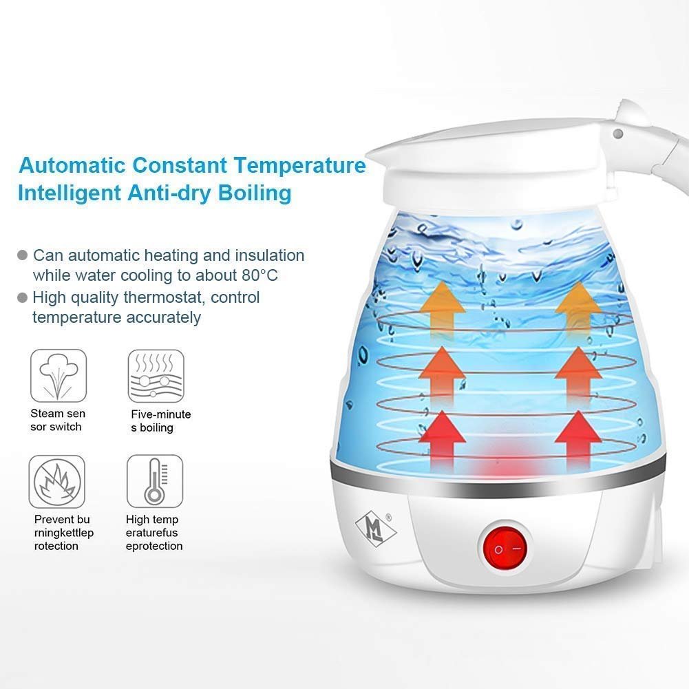 Travel Folding Electric Kettle, Fast Boiling, Beautiful Design Collapsible, Portable Electric Kettle, 600ml Boil Dry Protection, 100-240V Food Grade Silicone Foldable Kettle - Image 2