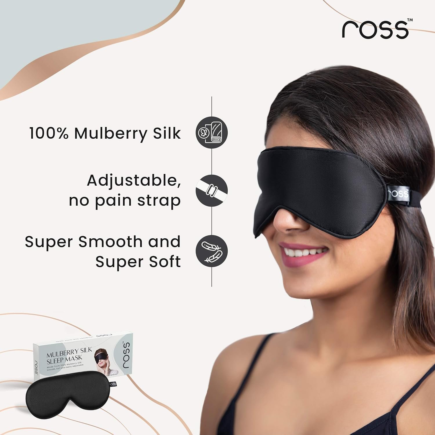 100% Mulberry Silk Sleep Mask Eye Mask, Super Smooth for Blind Fold (Black) - Image 2